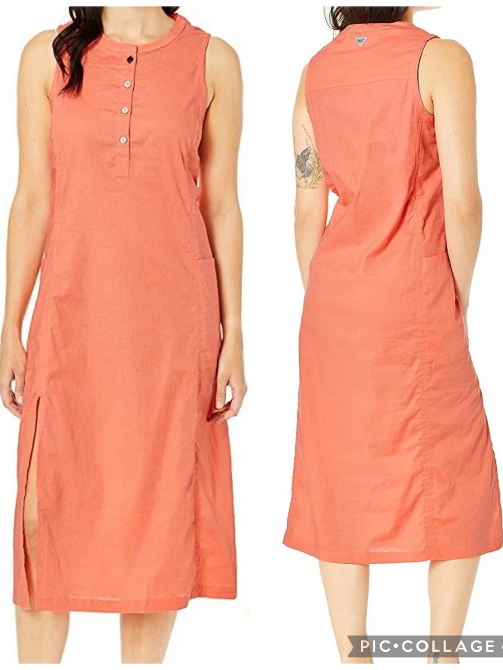 Columbia PFG Linen Cotton Blend Sleeveless Front Slit Harborside Midi Dress